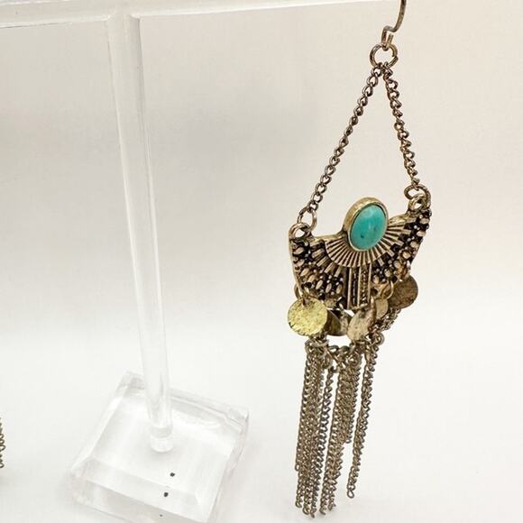 Unbranded Jewelry - Western Blue Gold tone Turquoise Dangle Chandelier Statement Earrings Boho